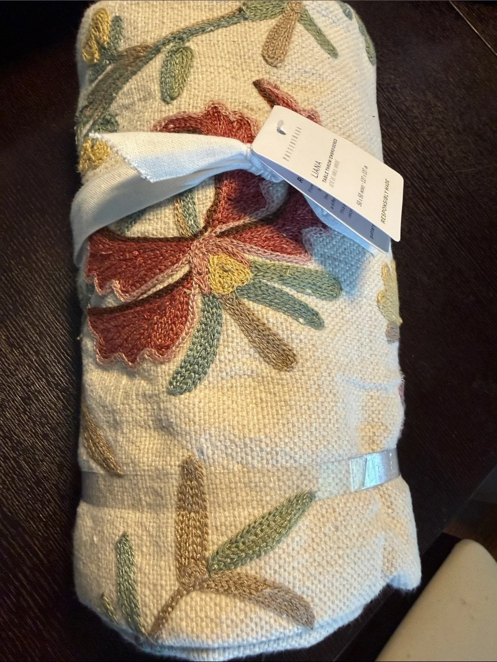 Pottery Barn Liana Crewel Embroidered Cotton/Linen Table Throw NWT 50” x 50”